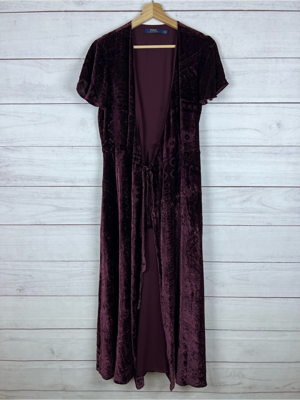Polo Ralph Lauren Burn-Out Velvet Wrap Maxi Dress Burgundy Size 4